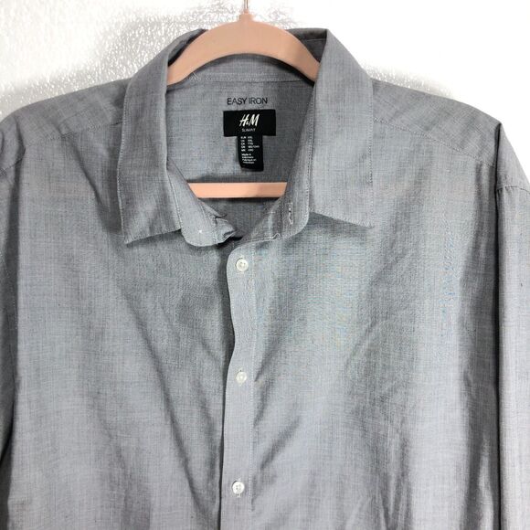 H & M Easy Iron Slim Fit Long Sleeve Dress Shirt Gray Mens Size XXL - Picture 3 of 7